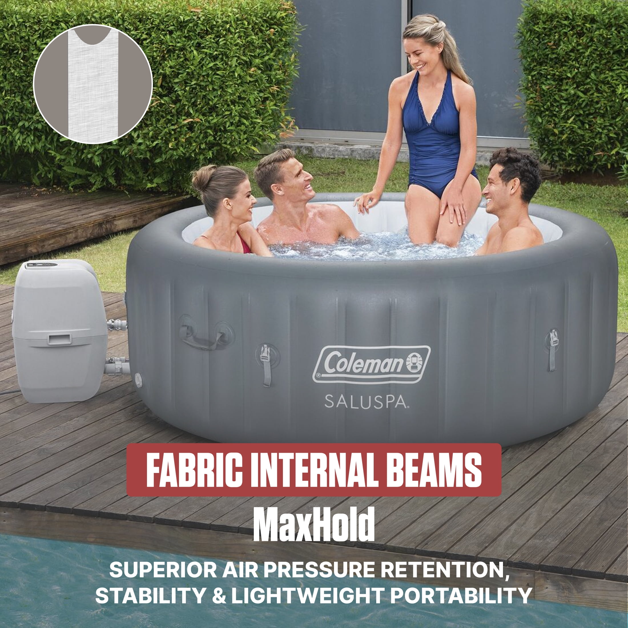 Coleman SaluSpa 4-6 Person AirJet Inflatable Hot Tub with EnergySense Cover, Grey, 77"x28"