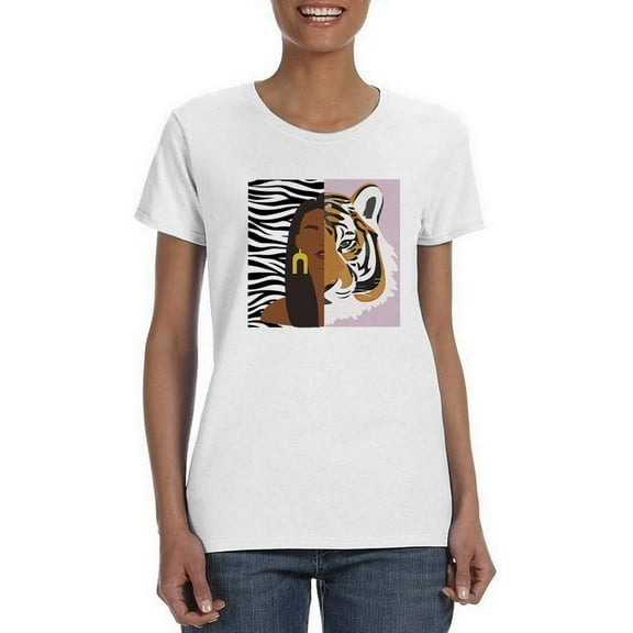 Woman And Tiger T-Shirt Women -Smartprints Designs, Female 3X-Large