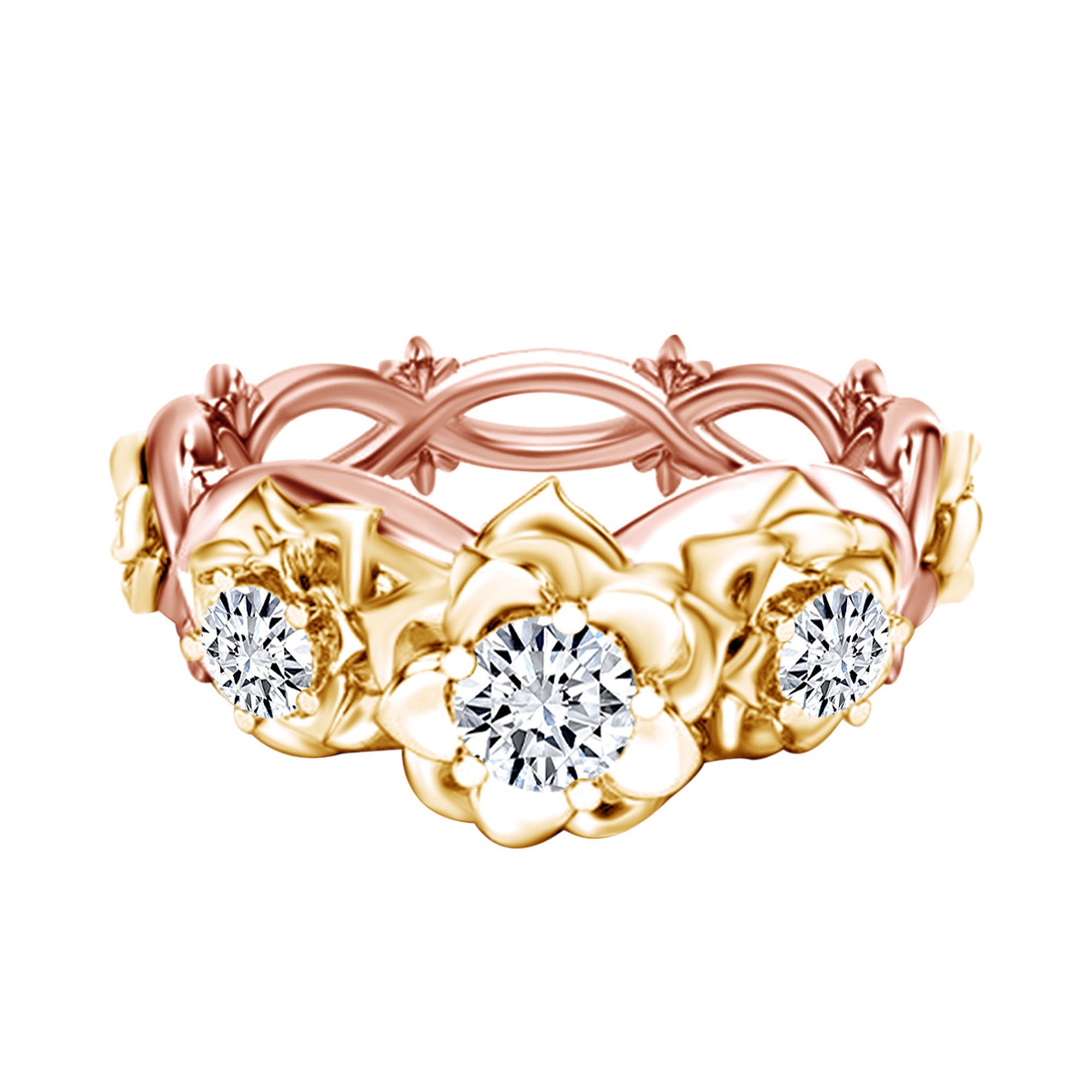 Jewel Zone US 0.43 Carat Round Shape Natural Diamond Flower TwoTone