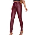 thumbnail image 3 of BKQCNKM Women'S Pants Trousers Pants Slim Leather Casual Buttoned Solid Women Stretch Pants Cargo Pants Women Sweatpants Women Red XL, 3 of 9