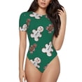 thumbnail image 2 of Uemuo Gingerbread Snowman Cookies Pattern Women's One Piece Short Sleeve Swimsuit Rash Guard Surfing Modest Quick-drying Swimsuit Beach Essentials-Large, 2 of 9