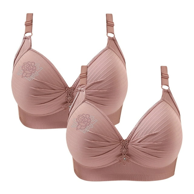 Timegard Soutiens-gorge Sans Fil pour Femmes 2 Pcs Froncés Maintien Complet Bretelles Ajustables Confortables Quotidiens Soutiens-Gorge pour Aînées