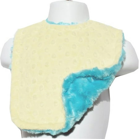 

Lil Cub Hub Baby Yellow Dimple Dot Minky with Turquoise Rosebud Swirl Minky Adjustable and Reversible Solid Bib