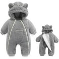 thumbnail image 2 of XFHLMJFF Onesies 0-3 Months Unisex Bear Ears Jumpsuit Hooded Baby Fold Over Mittens Footies Girls Boys Winter Long Sleeve Solid Color Pajamas Suit, 2 of 5