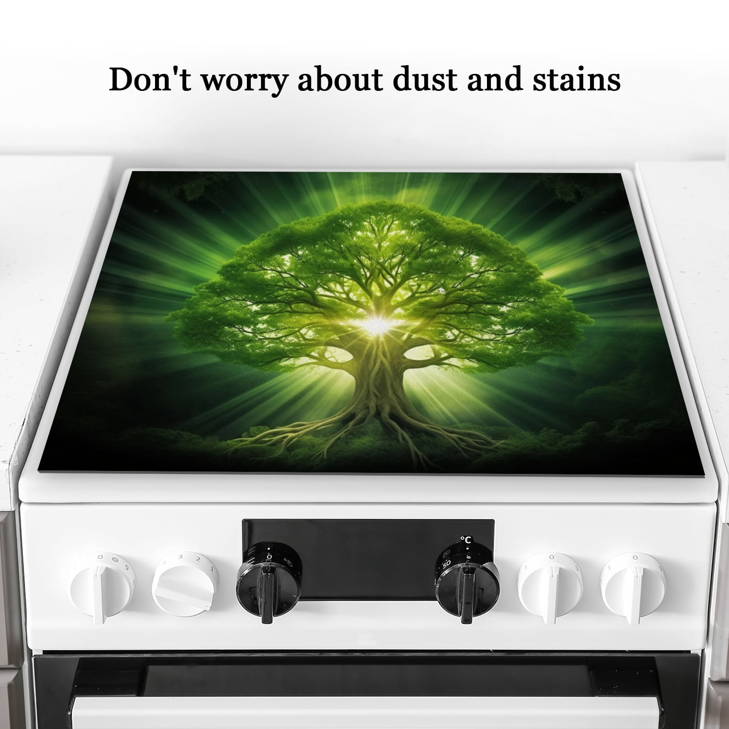 Foldable Cover for Stove Top Electric Flat Top, Huge Tree of Life Green Anti-slip Countertop Induction Protector, Square Stove Burner Covers Mat for Kitchen RV (28×20 Inch)