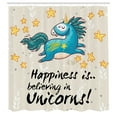 thumbnail image 3 of Ambesonne Unicorn Shower Curtain, Words Happiness, 69"Wx84"L, Yellow Blue, 3 of 5