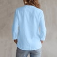 thumbnail image 6 of VBVC Women's Cotton Linen Henley Shirt , V-Neck Standing Collar Blouses For Women , Ladies' Long Sleeve Tops with Pockets,Light Blue,S-2XL, 6 of 10