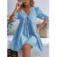 thumbnail image 6 of Womens Summer Casual Short Sleeve Dresses A Line Bow-Knot Tie Front Babydoll Loose Cute Mini Dress Blue XL, 6 of 10