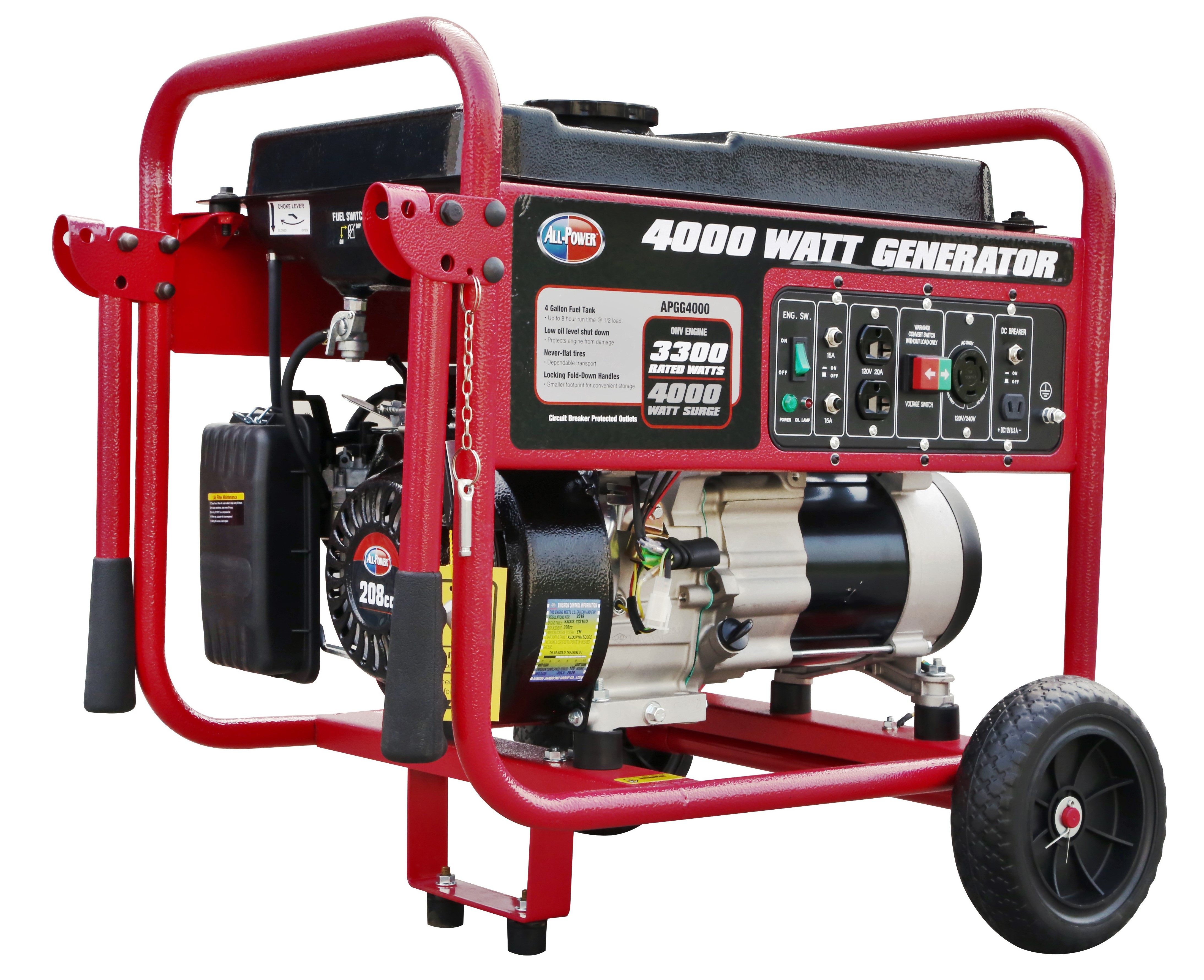 All Power 4,000W Portable Gas Powered Generator with Wheel Kit Home