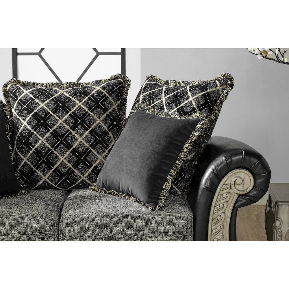 Roundhill Furniture San Marino 2-Tone Fabric Wooden Frame Loveseat in Ebony