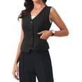 thumbnail image 4 of INSPIRE CHIC Women's Vest V Neck Sleeveless Button Down Striped Trendy Waistcoat Casual Outfits M Grey Black, 4 of 6