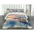 thumbnail image 3 of Ambesonne Lake Quilted Bedspread Set 3 Pcs, Pastel Sunset Serene Pier View, Queen Size, Peach Blush Ceil Blue, 3 of 5