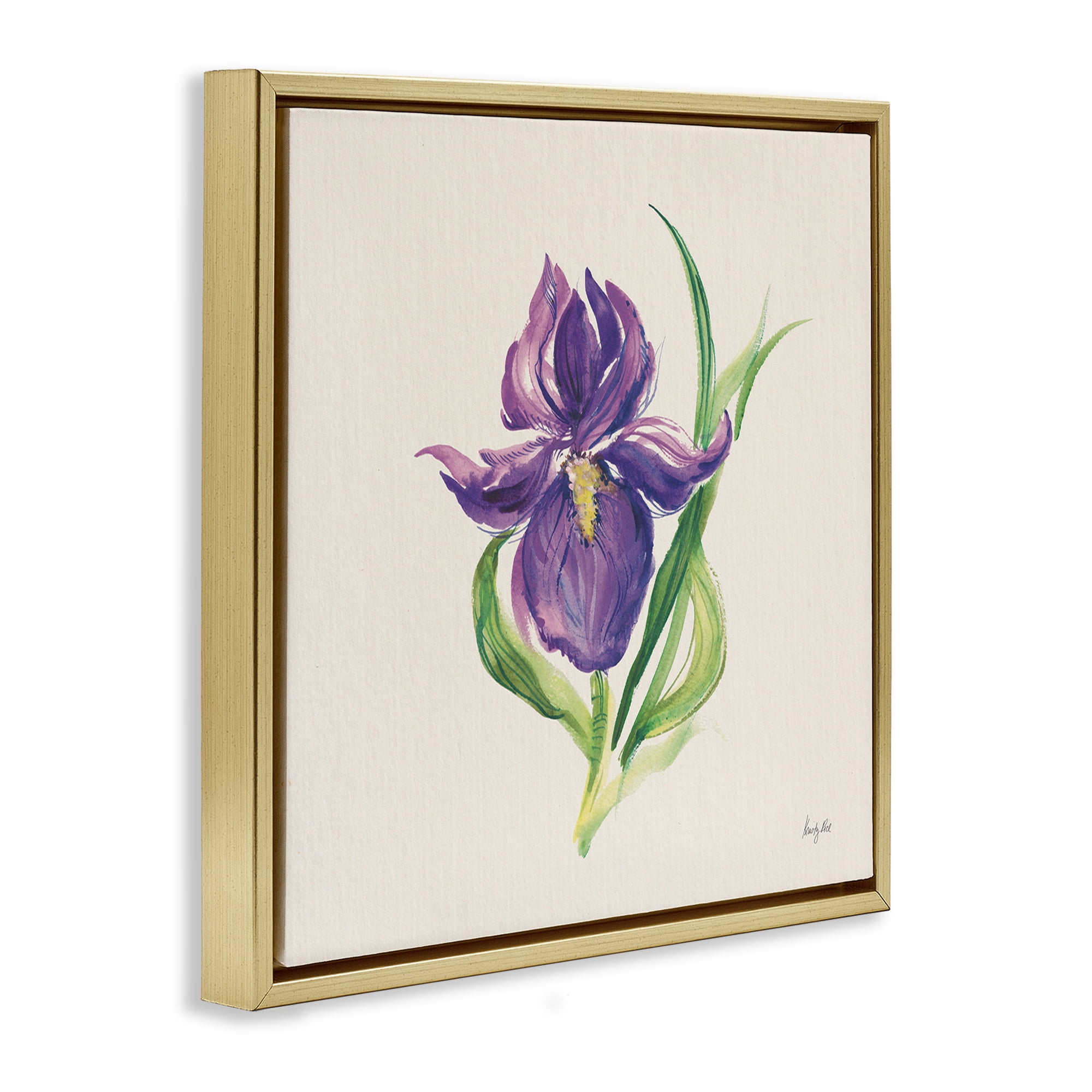 Stupell Industries Easter Iris Bloom Botanical & Floral Painting Gold Floater Framed Art Print Wall Art, 18 x 18