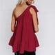 thumbnail image 4 of Camiseta sin mangas para mujer, con un solo hombro, dobladillo con volantes, tipo suelto, Top informal de verano, rojo vino L, 4 of 7