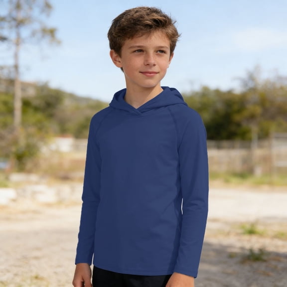 SOFTCCLO Boys T-shirts Long Sleeve Hooded Solid Color Tops Sun Protection Summer Fall Sport Casual Kids T Shirts Size 10