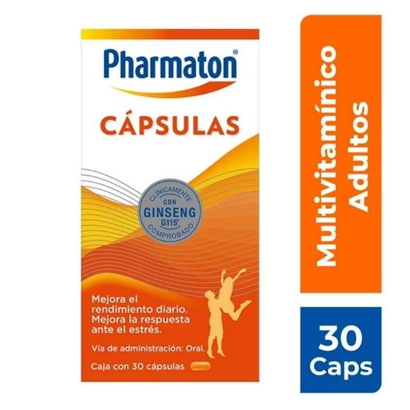 Multivitamínico Pharmaton para Adultos 30 Cápsulas. Auxiliar en el Tratamiento de Síntomas como la Disminución del estrés.
