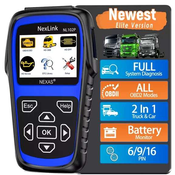 Nexas NL102P Diesel Truck Scanner HD OBD Heavy Duty Truck Diagnostic Scan Tool DPF Regen Oil Reset OBD2 Scanner Truck Car 2 in 1 Code Reader