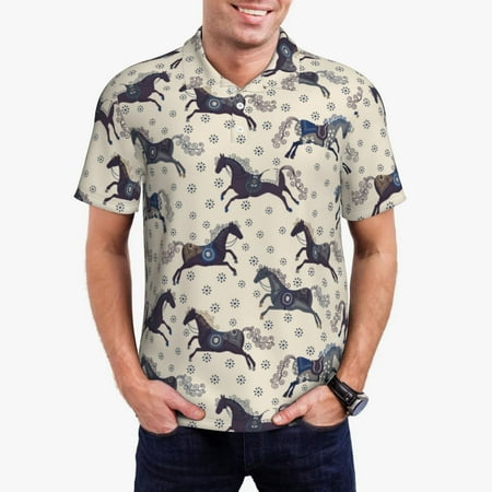 Logiee Horse Print Mens Polo Shirts Mens Golf Polo Shirts Short Sleeve Casual Polo Shirts for Men Summer Fashion Beach Shirts-Medium
