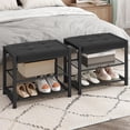 thumbnail image 4 of Small Shoe Bench, 3-Tier Shoe Rack with PU Seat Cushion, Entryway Storage Organizer, Black, 4 of 8