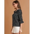 thumbnail image 4 of Blusa con Botones cuello de solapa Allegra K con volantes estampado de Corazón Negro L, 4 of 6
