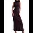 thumbnail image 1 of Vestido Informal de Punto Acanalado para Mujer, Sin Mangas, Ajustado, Elegante, para Salir A la Playa o Vacaciones. Color Café M, 1 of 10