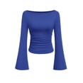 thumbnail image 1 of Top corto de manga larga PRETTYGARDEN para mujer, tejido acanalado azul, 1 of 8
