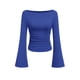 thumbnail image 1 of Top corto de manga larga PRETTYGARDEN para mujer, tejido acanalado azul, 1 of 8
