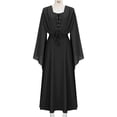 thumbnail image 2 of KICILVS Witch Costume Women Bell Sleeves Lace Up V Neck Renaissance Medieval Larp Dress Cosplay A Line Maxi Swing Dress, 2 of 5