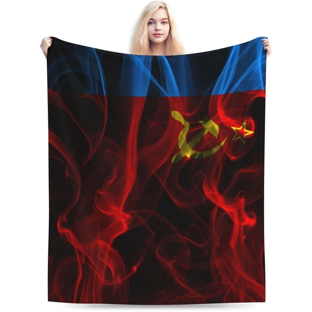 Manta de franela con la bandera de la República Socialista Federativa Soviética de Rusia en estilo ahumado para sofá, 40 x 30 pulgadas, muy suave y acogedora, para sofá, silla y cama
