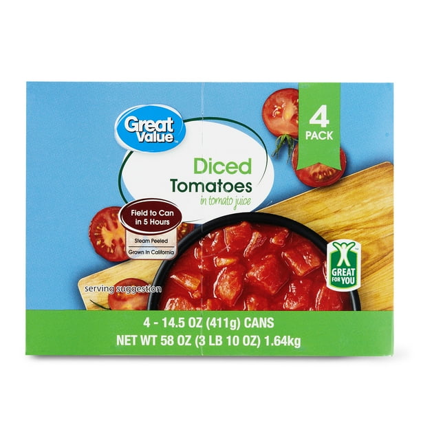 Great Value Diced Tomatoes in Tomato Juice, 14.5 oz Can, 4 Count