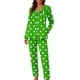 thumbnail image 2 of Pijama informal de manga larga con estampado para mujer, traje de pijama con solapa holgada y bolsillo con botones, top y pantalones de poliéster., 2 of 7