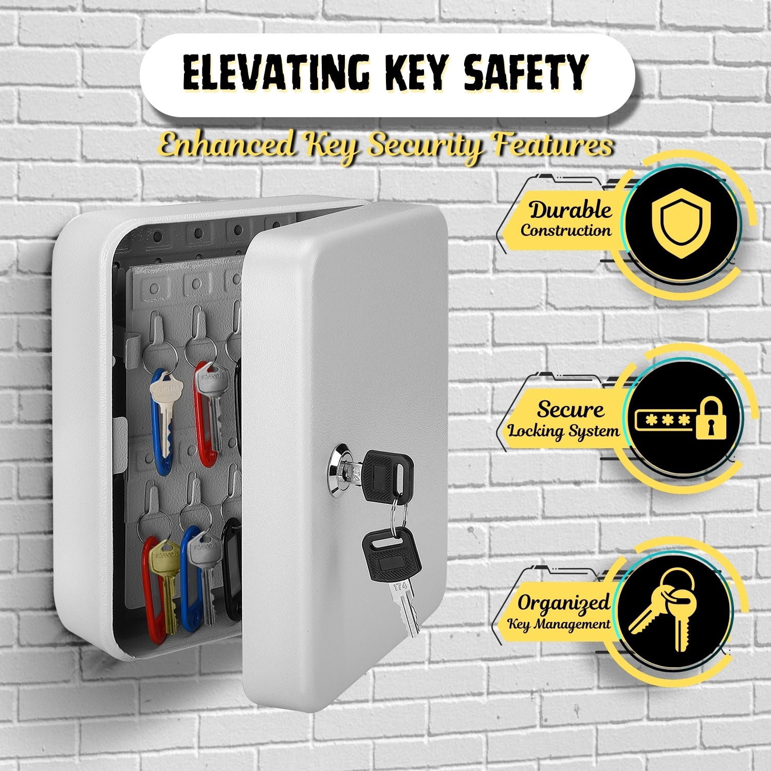 Key Cabinet Key Lock Box Wall Mount with 40 Key Holder Organizer Locker Case, Colored Key Tags & Hooks Wall Mounted Lock Box For Keys Storage, Homes, Property, Hotels, Business (Gray)