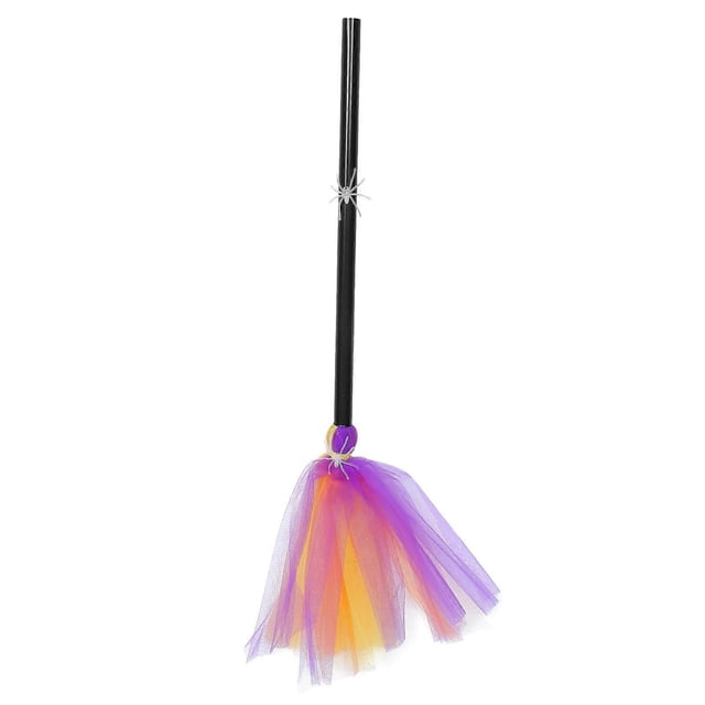 Halloween Broom Creative Witch Broom Halloween Party Decor Assorted Color Plastic and Mesh Decorative 1Pc