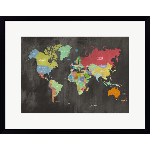 Great Art Now Modern Map of the World (Chalkboard) by Joannoo, Framed Wall Art, 23W x 18H