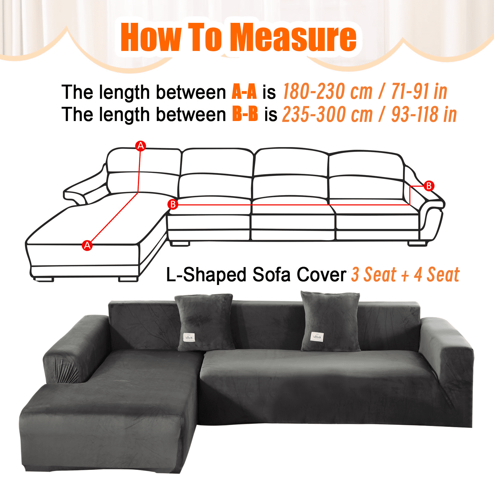Eurhowing Velvet L-Shaped Sectional Sofa Cover with 4 Pillowcases, Stretch Soft Couch Slipcovers 3 Seater+4 Seater, Sofa Furniture Protector, Coffee