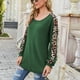 thumbnail image 4 of Blusa con estampado de leopardo y hombros descubiertos, blusa verde de manga larga a la moda para mujer, diseño de cuello redondo, 4 of 7