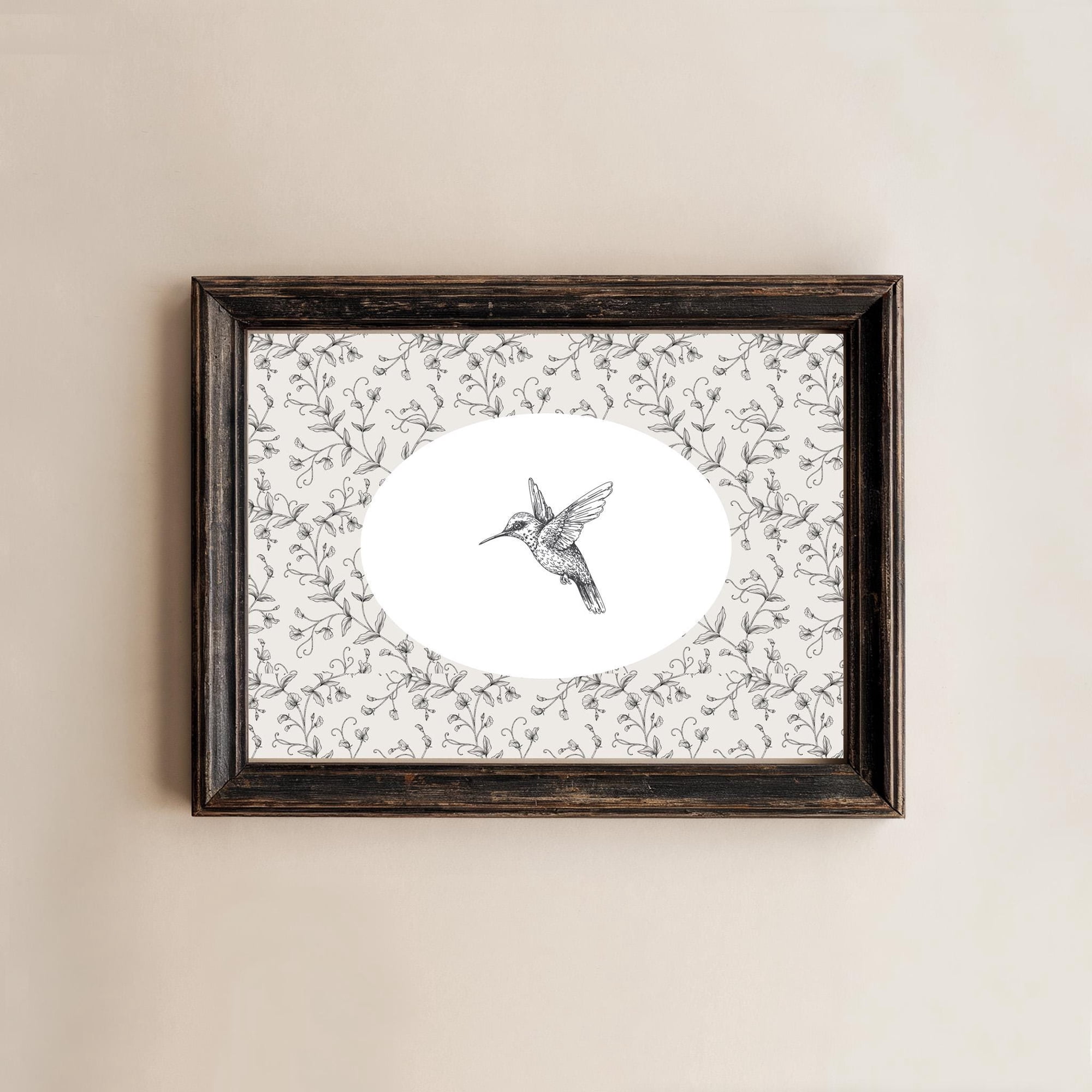 Floral Hummingbird Sketch Art Vintage Style Pencil Drawing Neutral Nursery Ideas Grandmillenial Wall Art