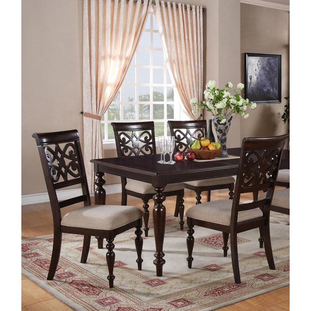 Cherry Finish Wood Dining Room Set 5Pcs Transitional Cosmos Furniture