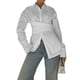 thumbnail image 3 of Blusa Informal de Mujer con Botones Al Frente, Cuello en V, Larga, Diseño Cruzado con Lazo, Ideal para el Trabajo Top Corto Elegante M, 3 of 9