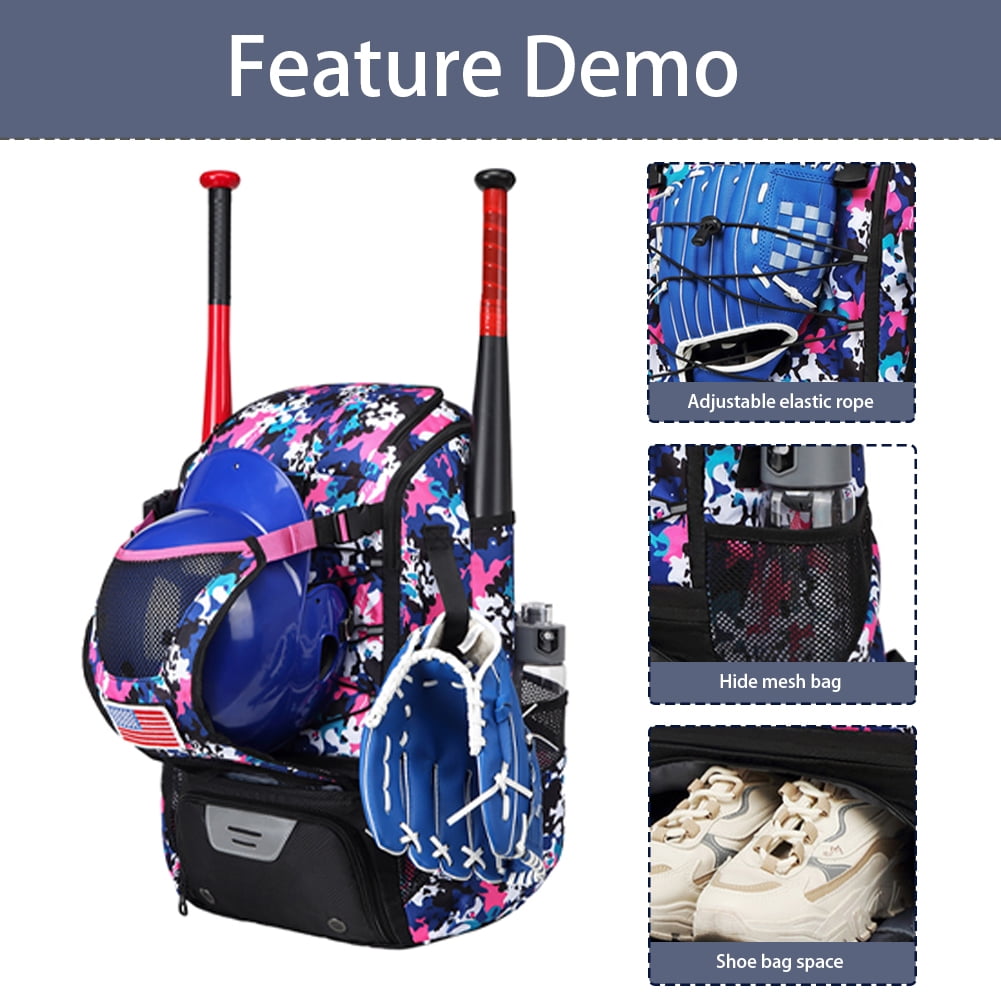 Yucurem Large Capacity Baseball Backpack with Shoe Compartment for Youth Adults, Lightweight Baseball Bag with Fence Hook for T-Ball Gear, Helmet, Glove (43L)