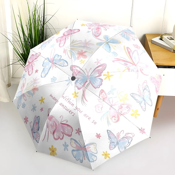 Dreamy Colorful Butterfly Simple Cartoon Print Automatic Folding Umbrella, Portable 8-Rib Windproof Rain Umbrella for Outdoor, Travel, and Daily Use