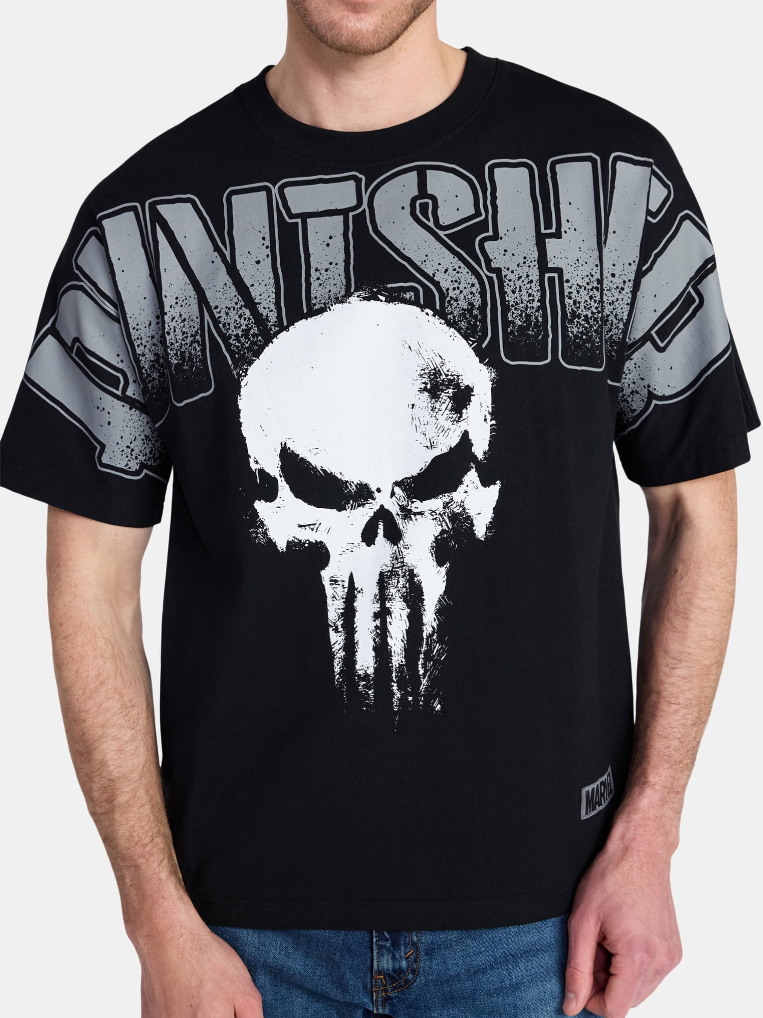 Punisher Men's and Big Men's Oversized Graphic Tee with Short Sleeves, Sizes S-3XL