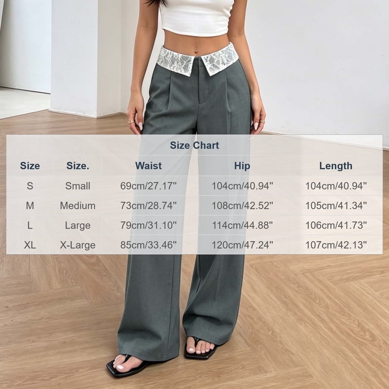 Noric Women Lace Spliced Collar High Waist Straight Leg Pants with
