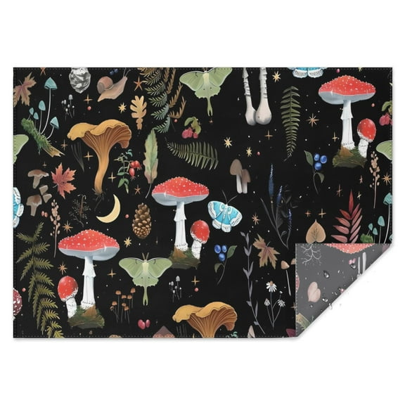 Red Mushroom Leaf Black Pattern Rectangle Tablecloth 60"x84",Waterproof Polyester Rectangle Table Cloth, Wipeable Spillproof Polyester Tablecloth for Dining, Camping, Indoor and Outdoor