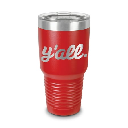 

Y all Tumbler 30 oz - Laser Engraved w/ Clear Lid - Stainless Steel - Vacuum Insulated - Double Walled - Travel Mug - southern script you all you’ll - Red