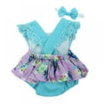 thumbnail image 2 of Newborn Baby Girls Spliced Design Baby Printed Floral Sleeveless PP Short Pants Jumpsuit Rompers +Bowknot Head Band ,0-24M, 2 of 4