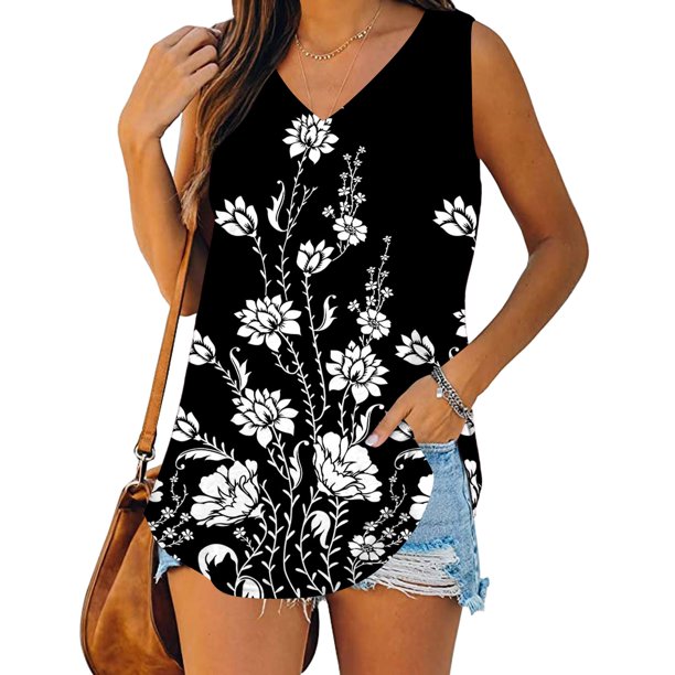 Puntoco Blusa holgada informal con cuello en V y estampado de cuello cuadrado para mujer