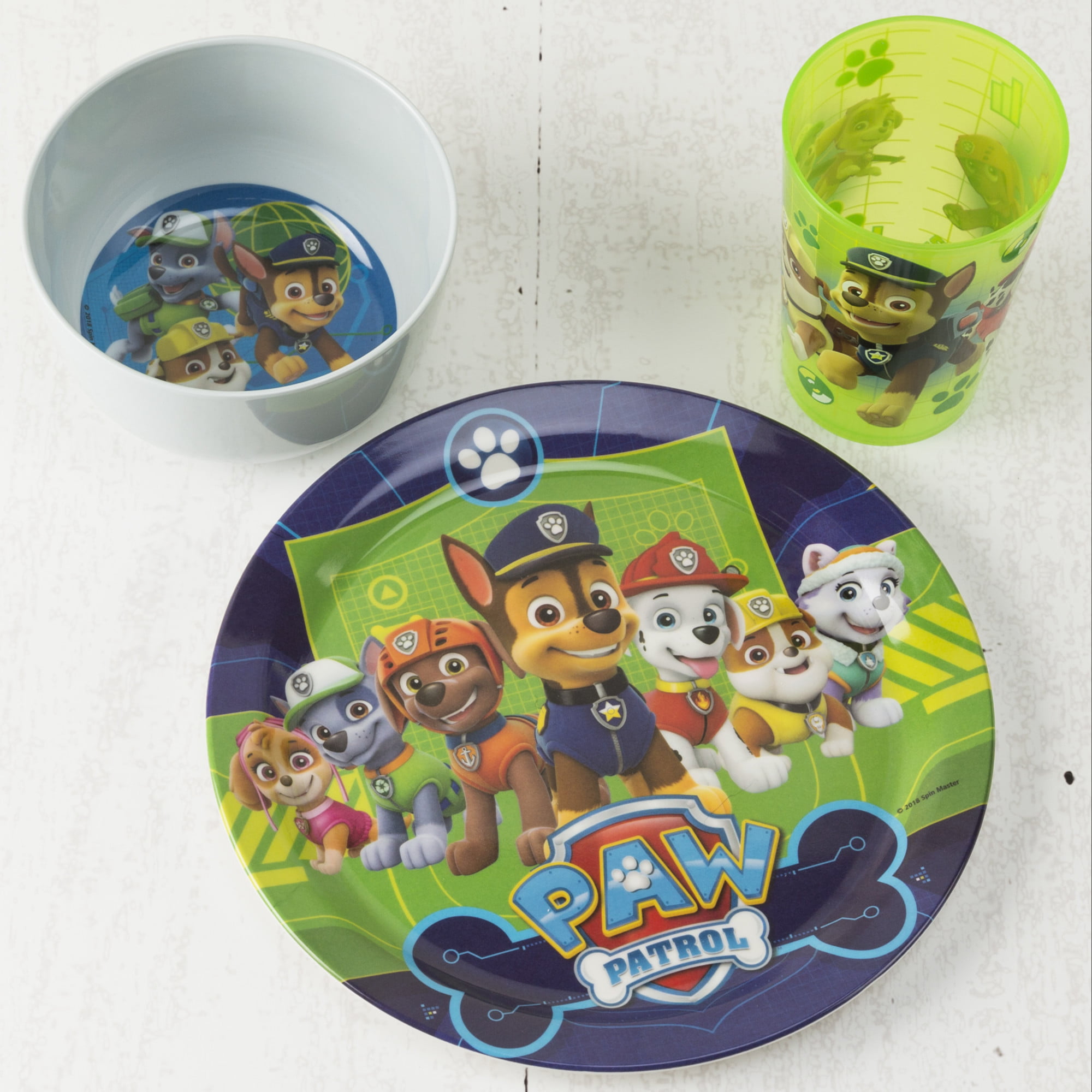 Paw Patrol ZAK! White, Blue & Red Banded Bamboo 3-Piece Dinnerware