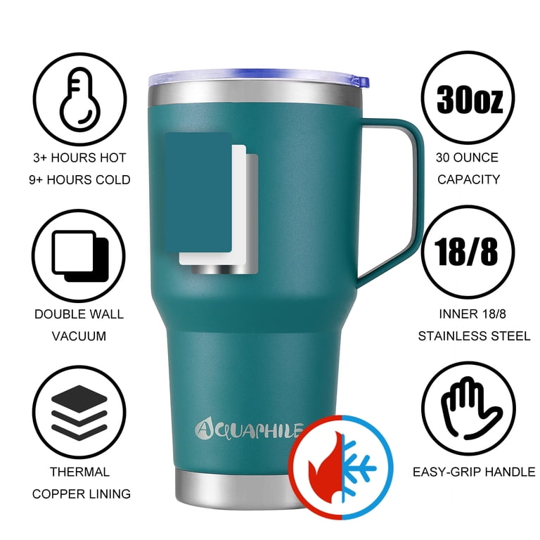 AQUAPHILE 30oz Stainless Steel Insulated Coffee Mug, Double-Wall Vacuum  Tumbler, Blue - Walmart.com