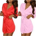 thumbnail image 3 of CFLVAEK 2 Piece Silk Robes for Women Lightweight Kimono Bathrobe Soft 3/4 Sleeve Bathrobes Solid Color Short Robe with Belt Elegant Sleepwear for Ladies Pink Free Size, 3 of 10